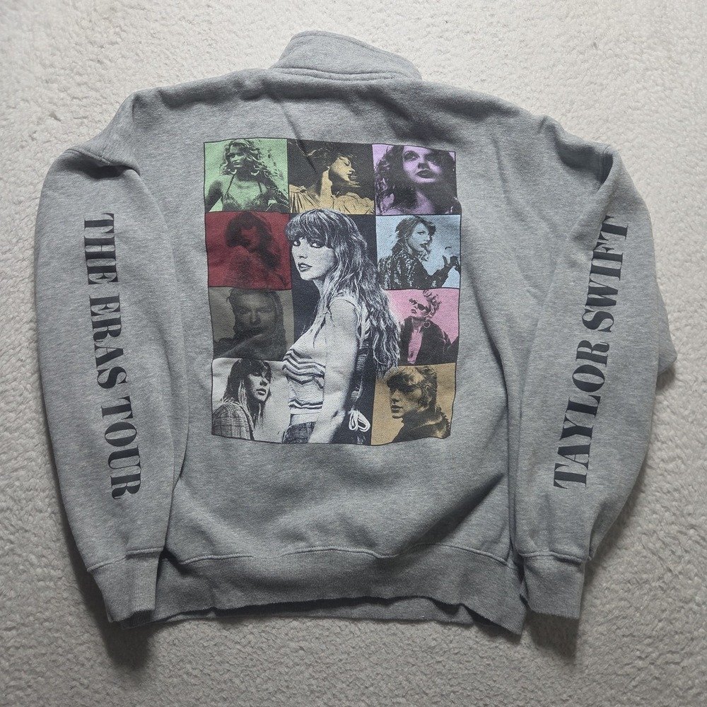 Taylor Swift The Eras Tour Quarter Zip Pullover Gray Fleece Sweatshirt Size XS